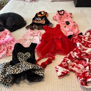Assorted Dog Clothes - Red, Pink, Black, Leopard.  S/M